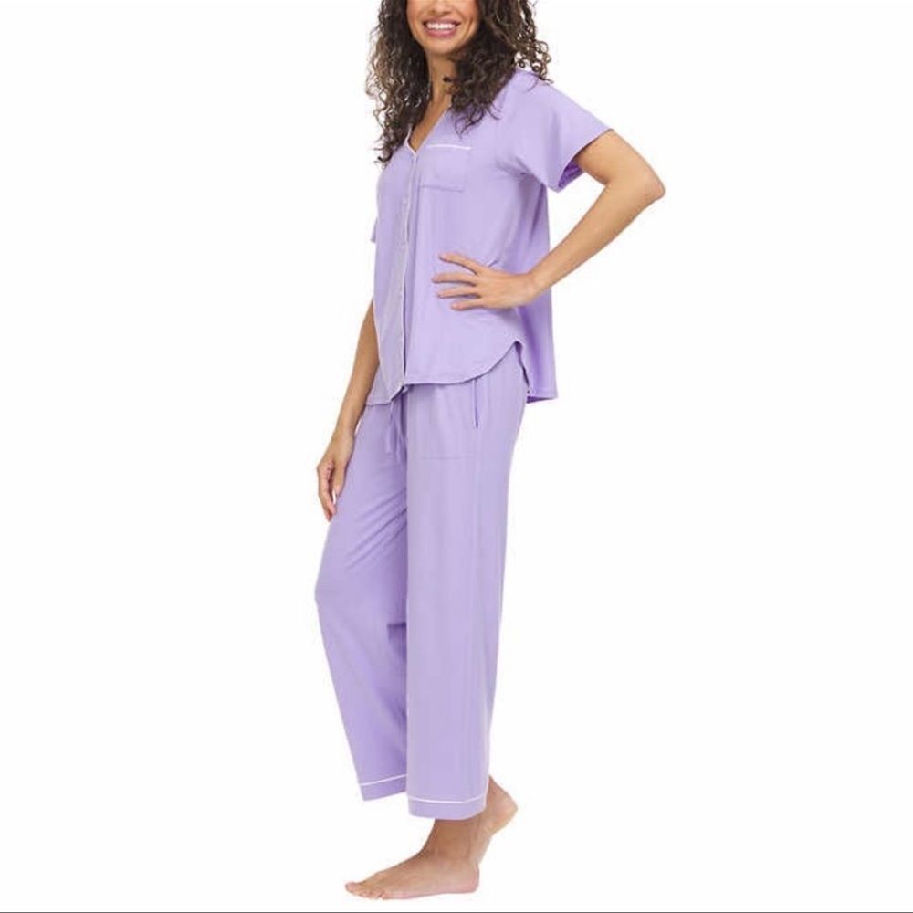 Flora Nikrooz Ladies' Button Front 2-piece Purple Medium  PJ Set - Picture 4 of 6